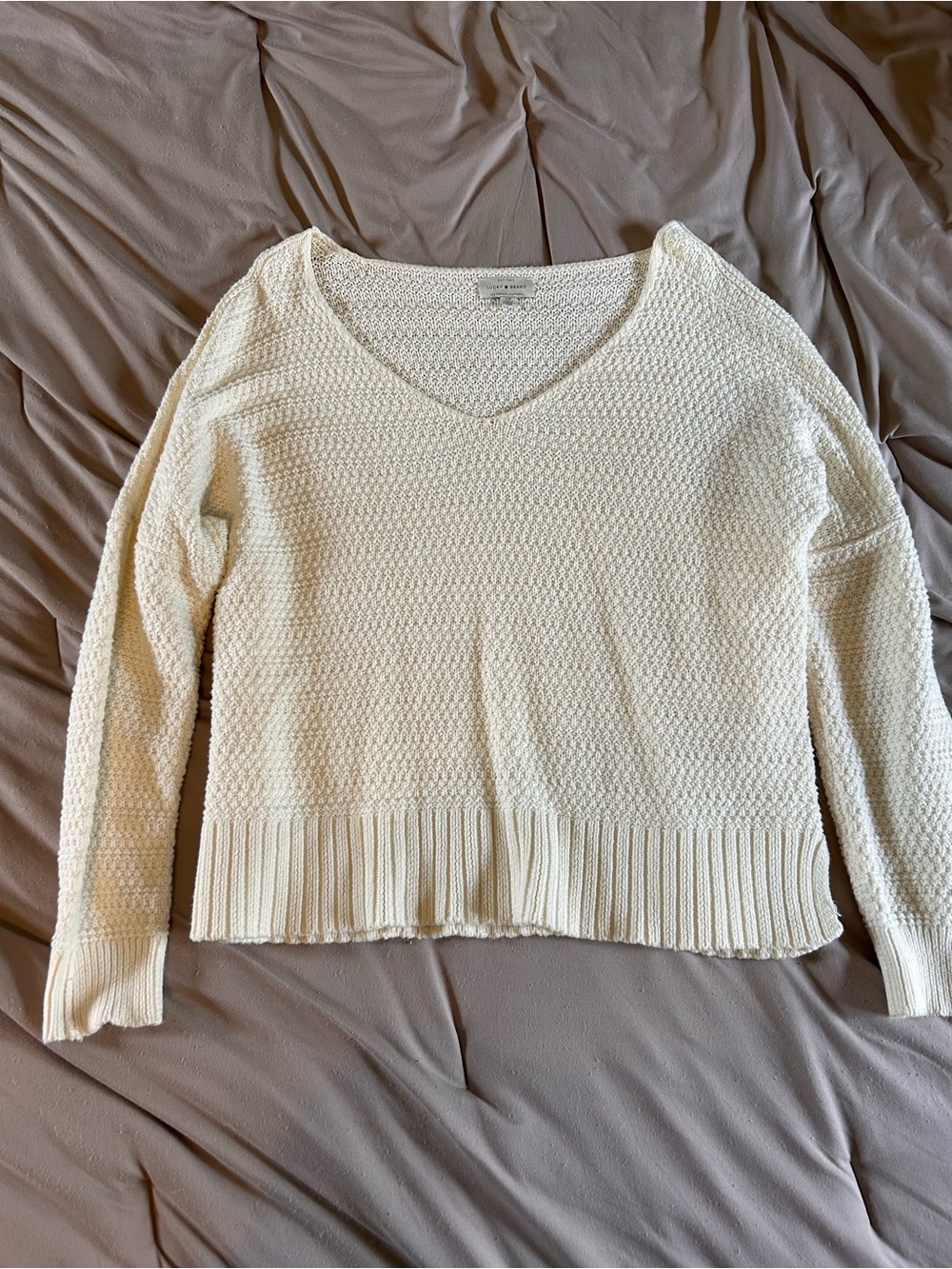 Lucky Brand Cream V-Neck Textured Sweater